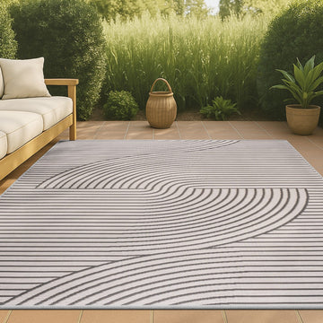 Arielle Mid-Century Modern Curve Stripe Reversible Machine-Washable Indoor/Outdoor Area Rug